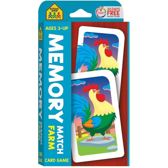 School Zone Memory Match Farm Game  Ages 3+ Animals Reading Counting Matching - Picture 1 of 10